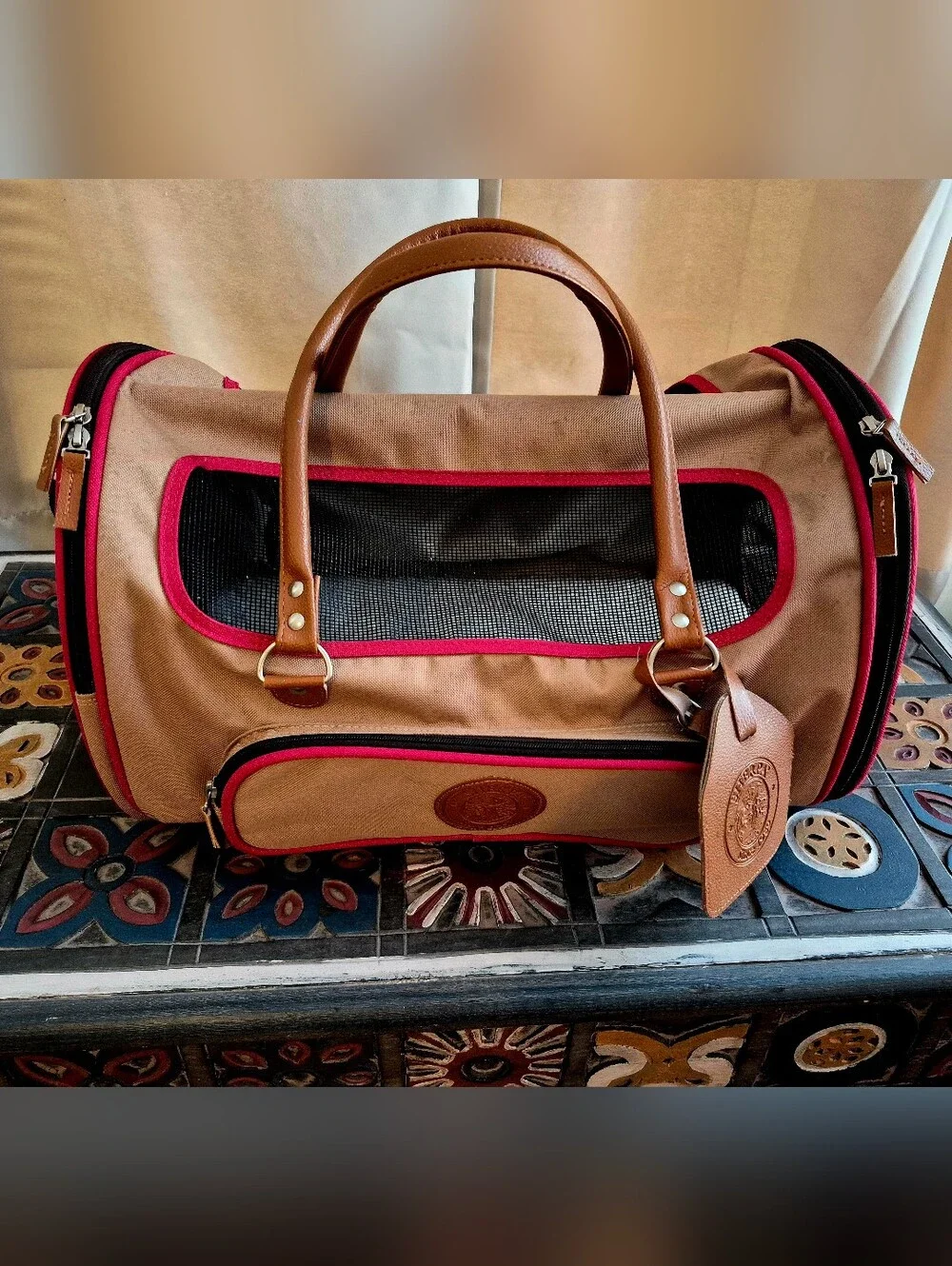 Sherpa Large Tan/Red Pet Duffel Carrier
